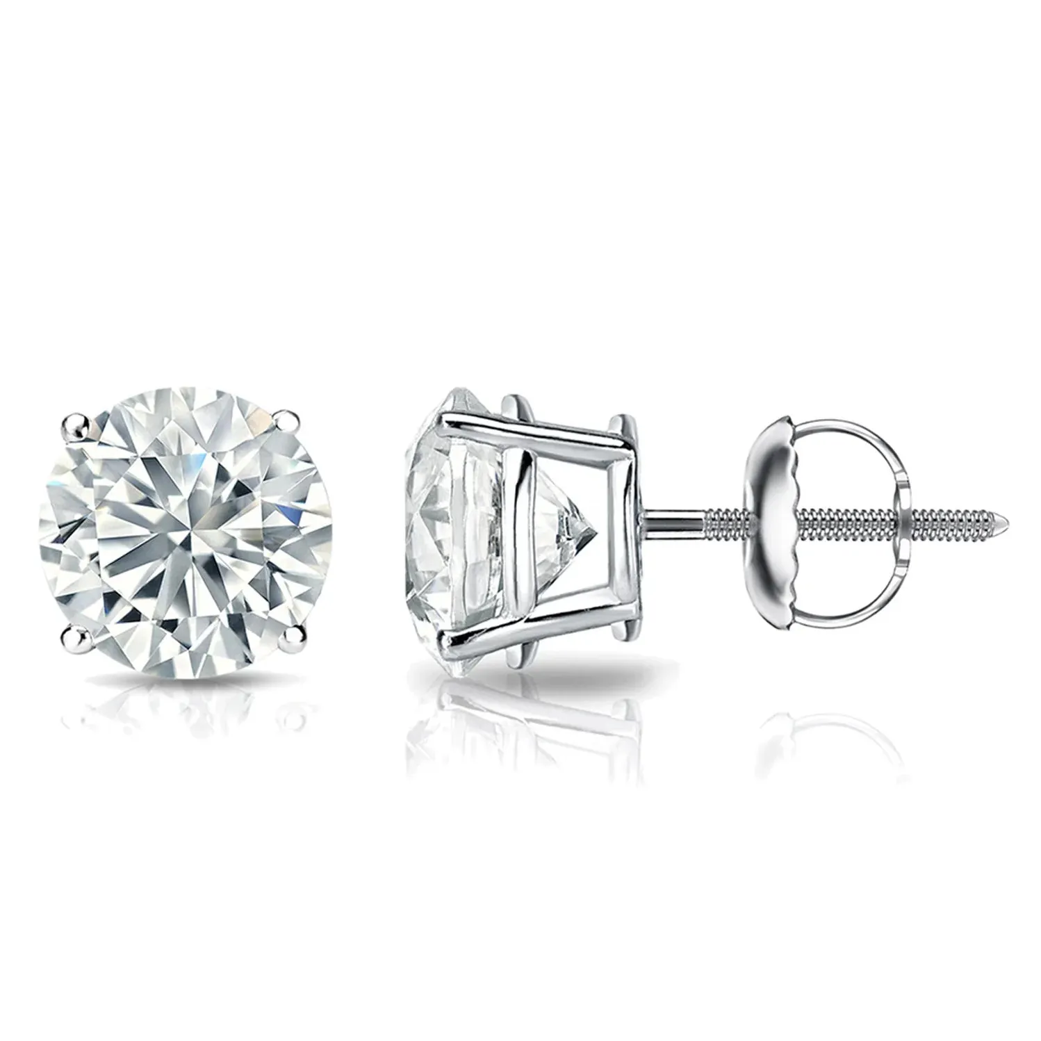 1 ¼ Carat Round 14K White Gold 4 Prong Basket Set Diamond Solitaire Stud Earrings