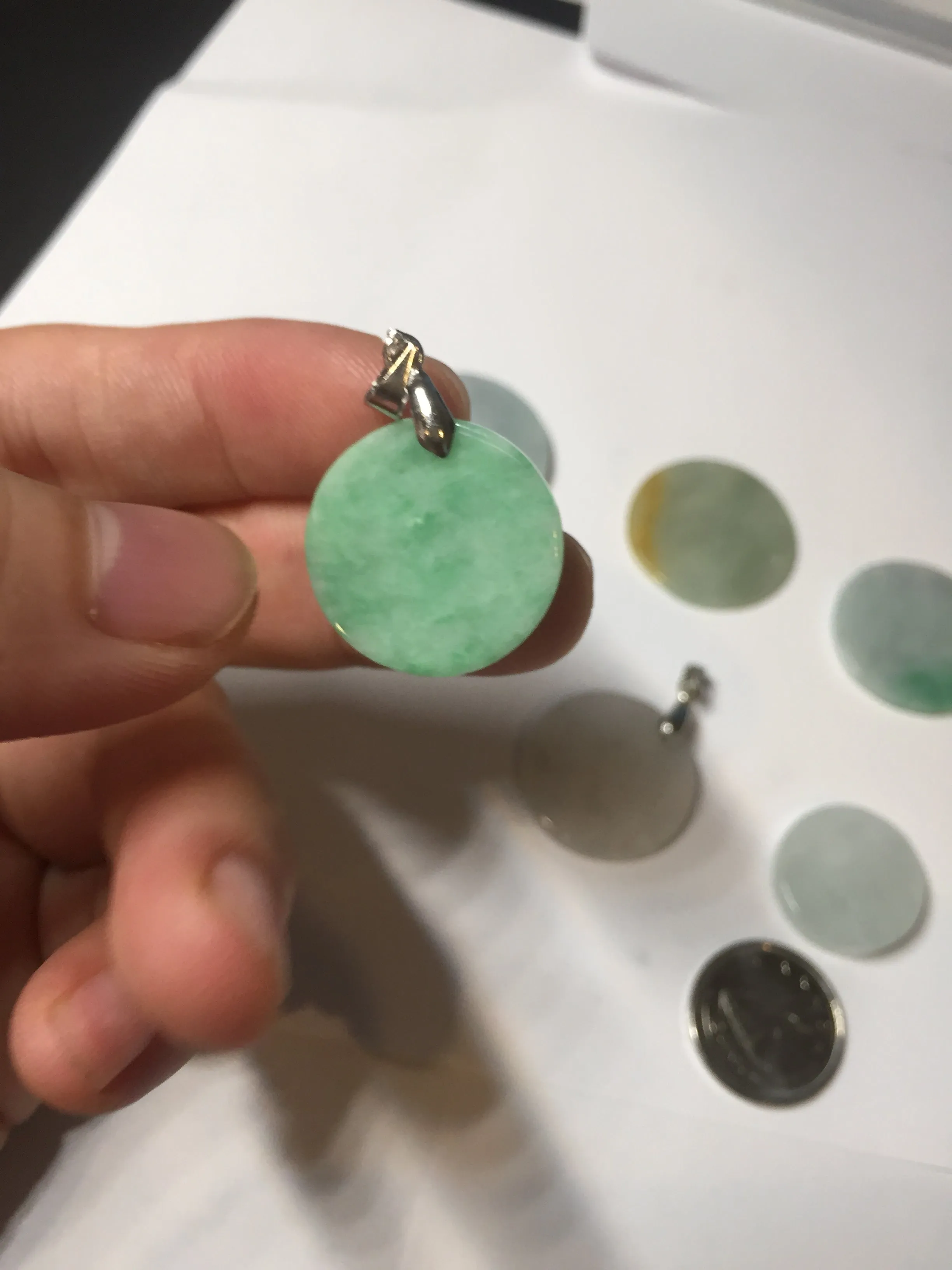 100% Natural type A sunny green/yellow round Jadeite Jade safe and sound pendant group BP94