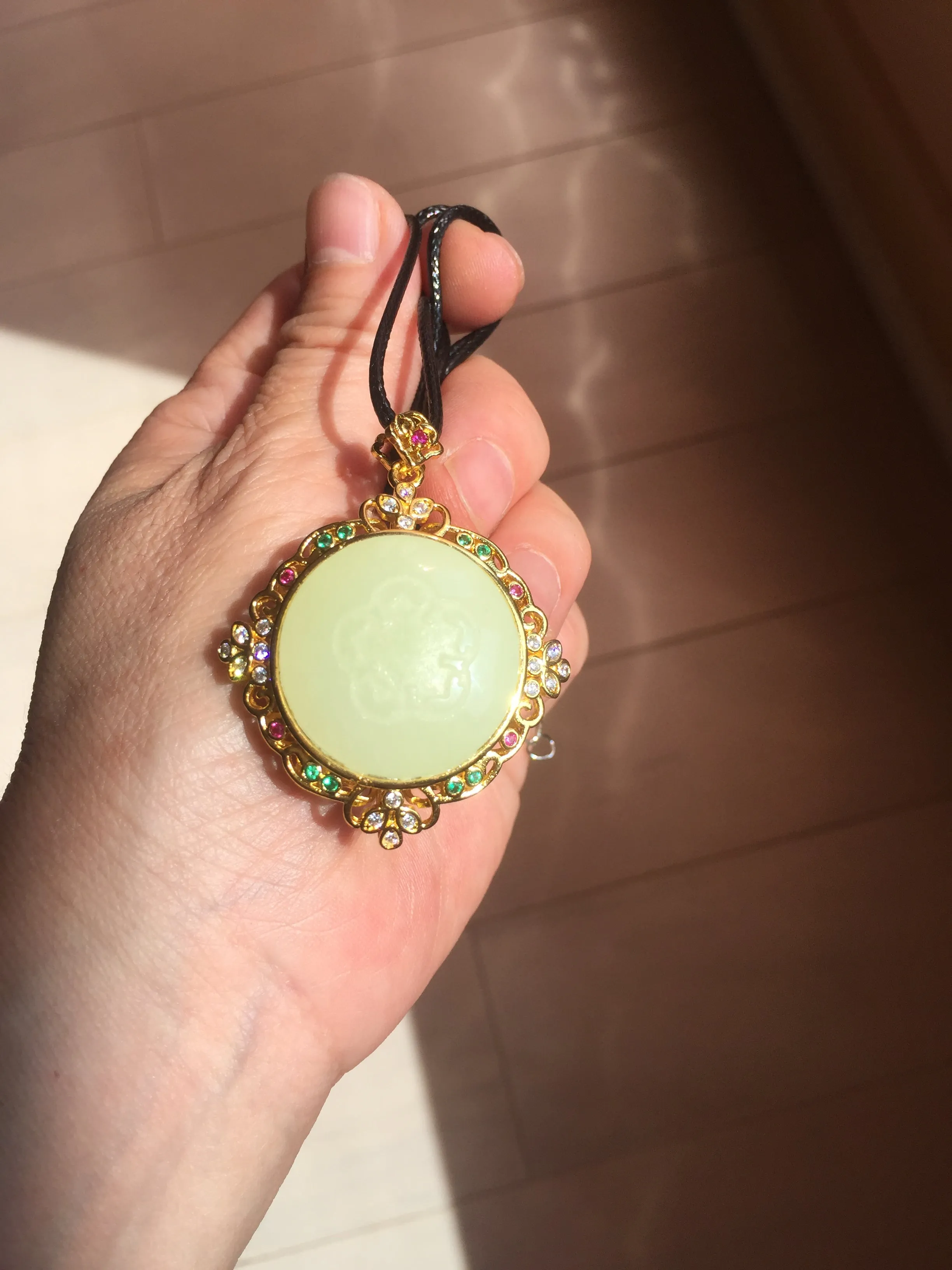 100% Natural yellow/green Hetian nephrite Jade(和田黄玉) pendant HF84