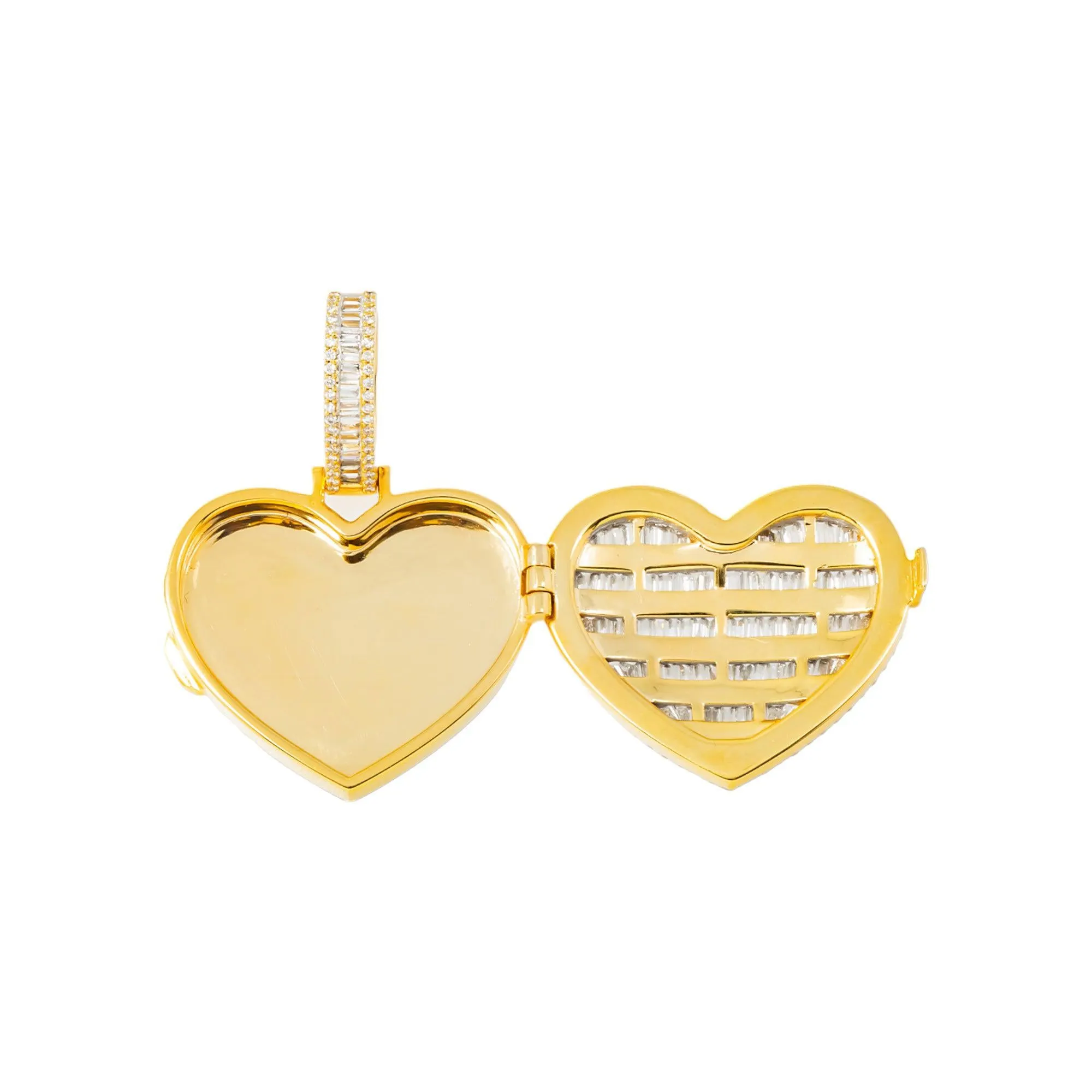 10K GOLD BAGUETTE DIAMOND HEART LOCKET PENDANT 3.28 CT