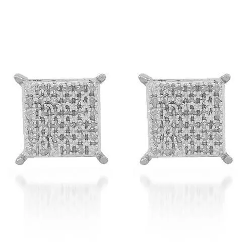 10K Solid White Gold Diamond Stud Earrings 0.25 Ctw