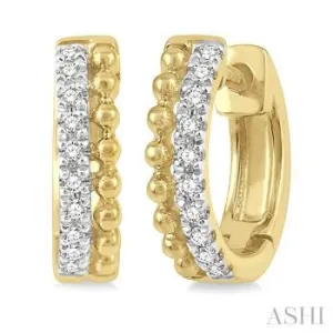 10K Yellow Gold Round Bead Diamond Huggie Earrings, 0.10 Carat TW