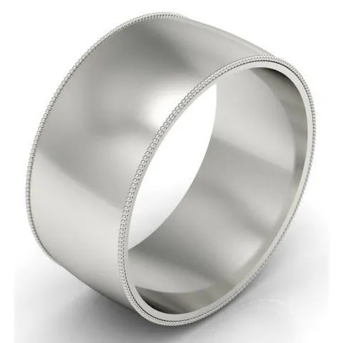 10mm Platinum Wedding Band Milgrain