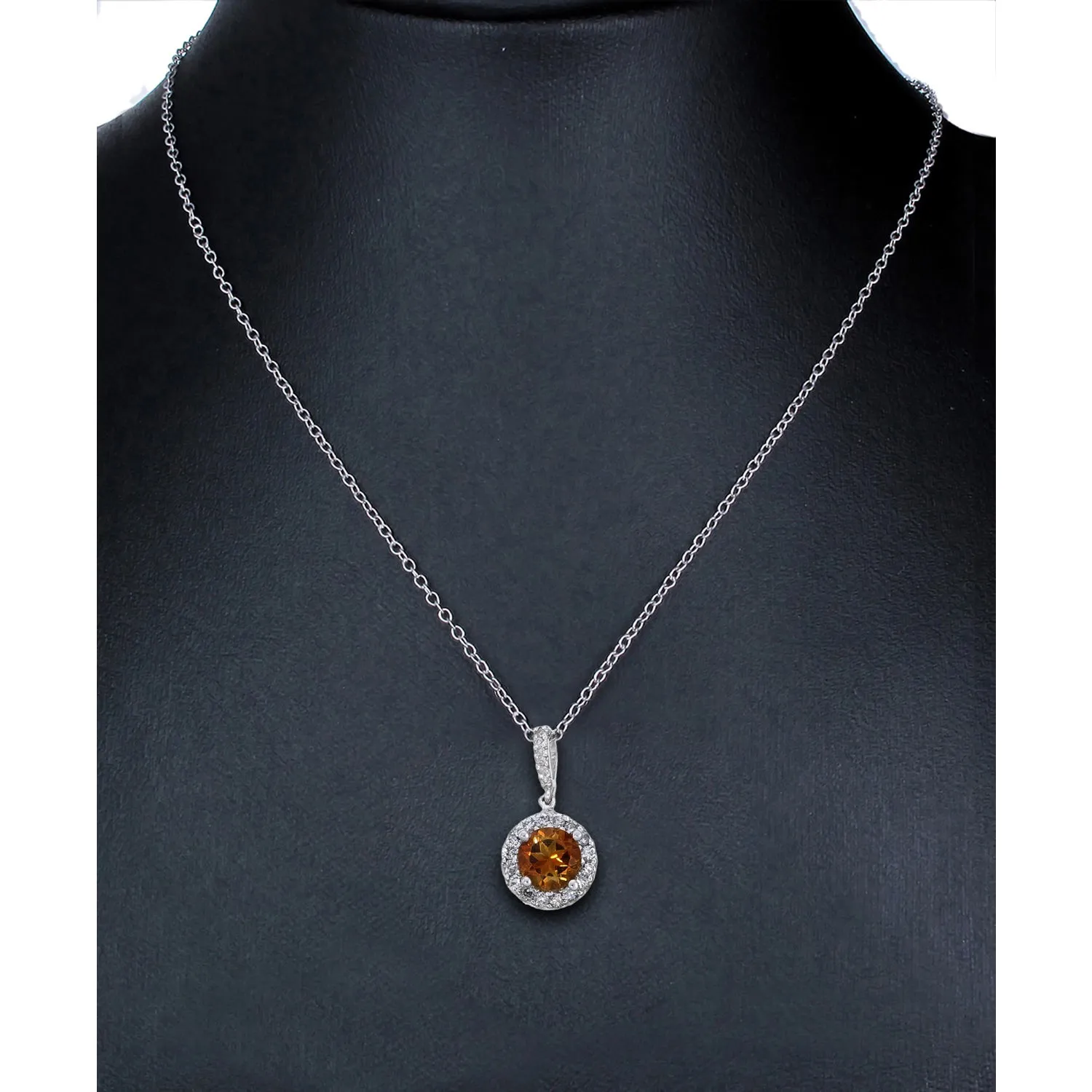 1.35 cttw Round Citrine and Diamond Halo Pendant in 14K White Gold 18" Chain