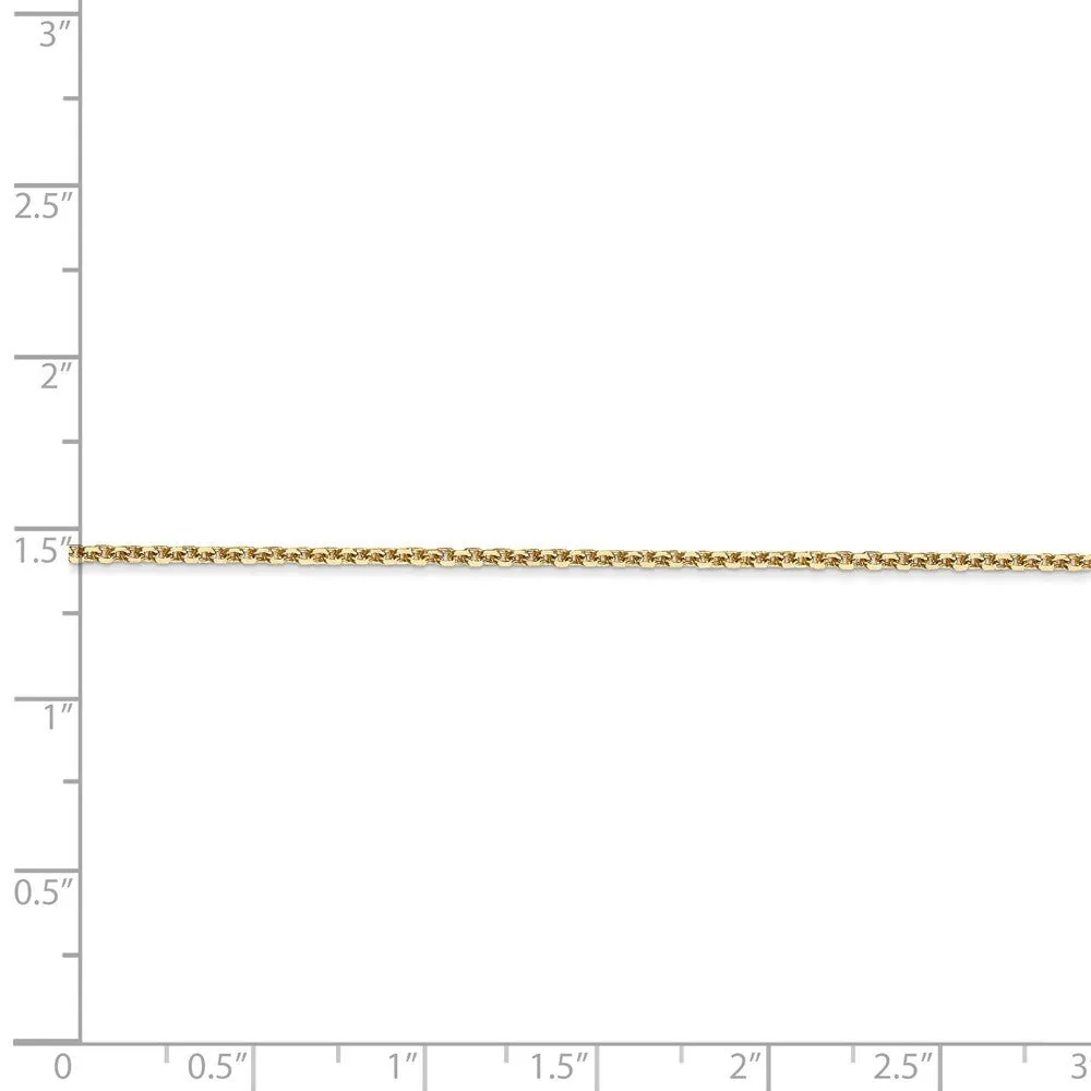 1.45mm, 14k Yellow Gold, Diamond Cut Solid Cable Chain Anklet, 9 Inch