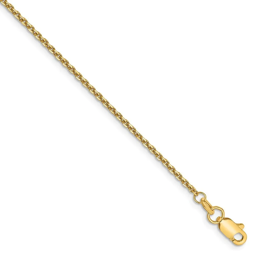 1.45mm, 14k Yellow Gold, Diamond Cut Solid Cable Chain Anklet, 9 Inch