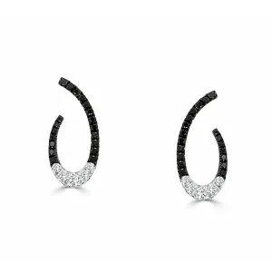 14k Gold Black and White Diamond Hoops Earrings