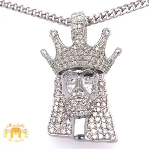 14k Gold Jesus Head with a Crown Diamond Pendant and Gold Chain Set