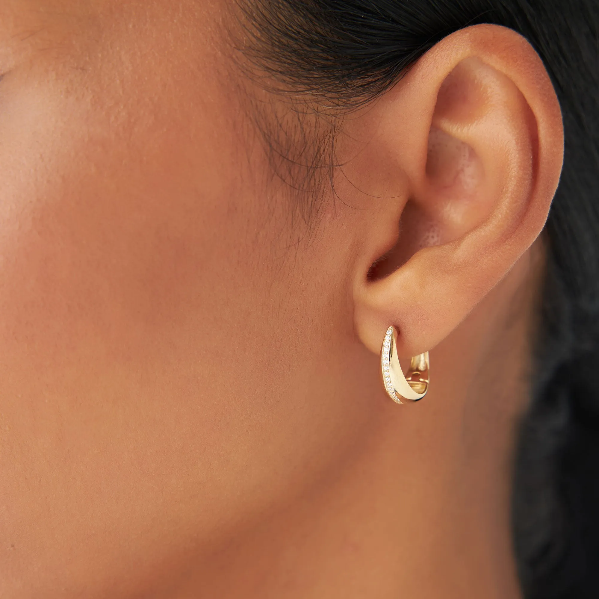 14k Gold Teardrop Diamond Hoop Earrings