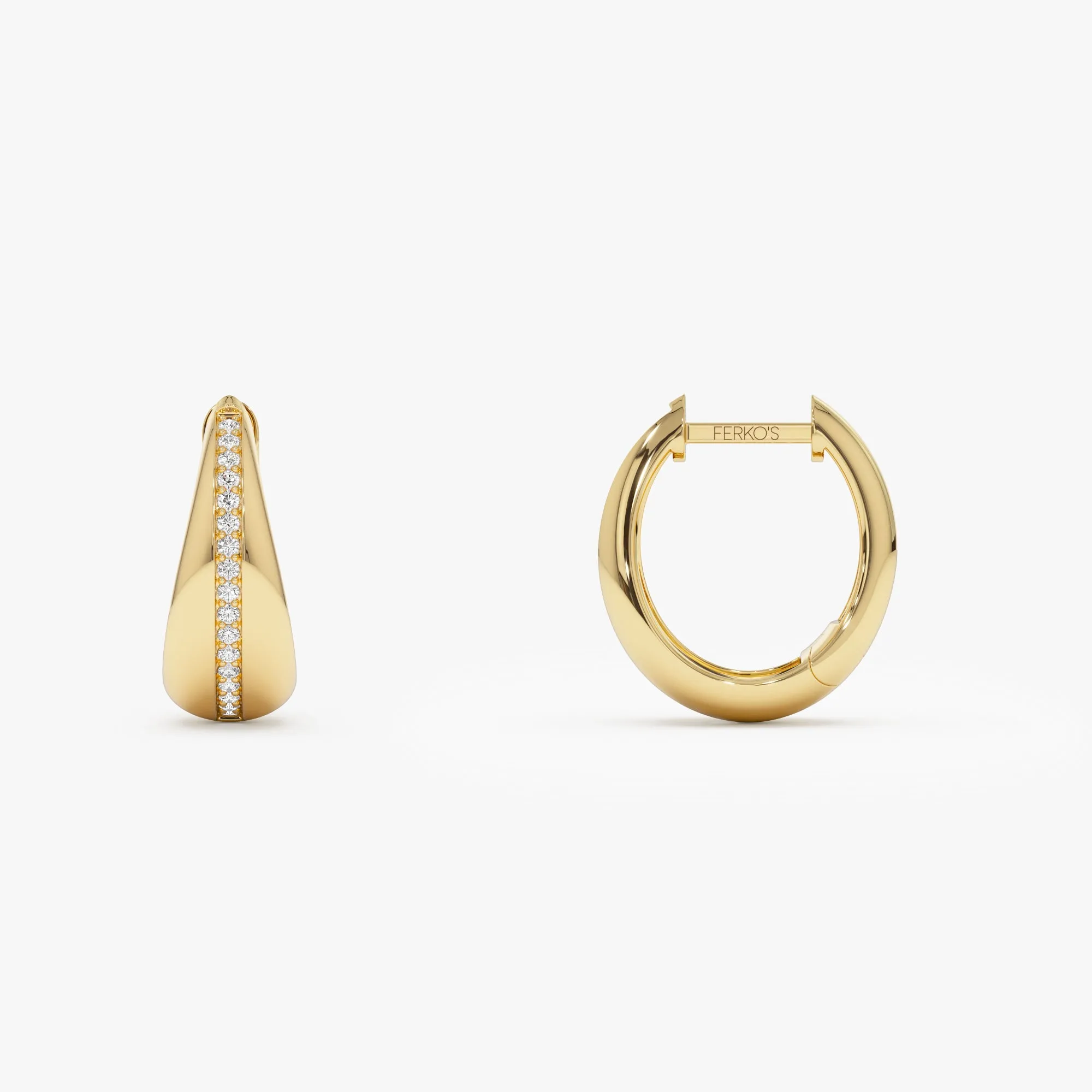 14k Gold Teardrop Diamond Hoop Earrings