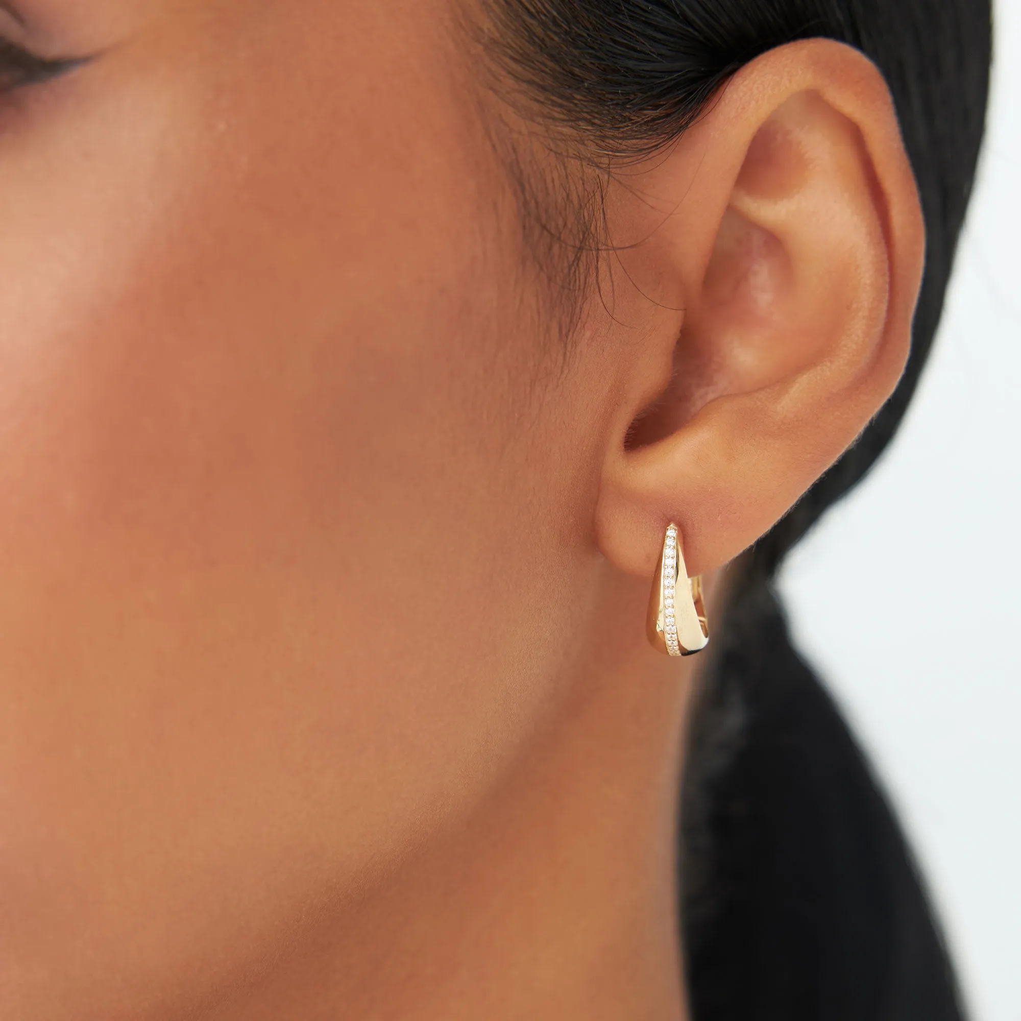 14k Gold Teardrop Diamond Hoop Earrings