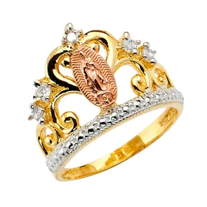 14K GUADALUPE CROWN CZ RING