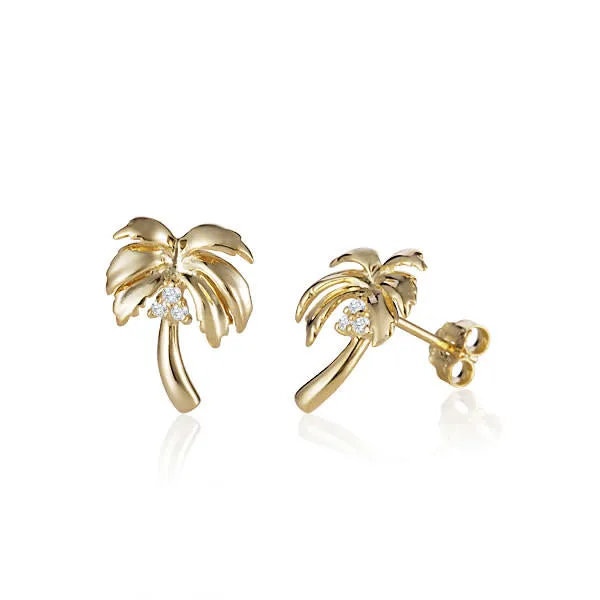 14K Palm Tree and Diamond Studs