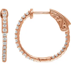 14K Rose 1-2 CTW Diamond Inside-Outside Hoop Earrings