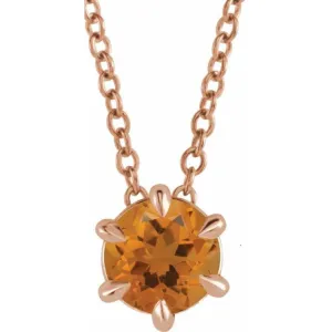 14K Rose 6 mm Natural Citrine Solitaire 16-18" Necklace