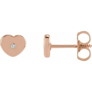 14K Rose Gold .01 CTW Natural Diamond Youth Heart Earrings