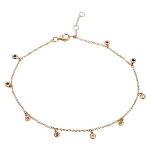 14K Rose Gold Rainbow Gemstone Anklet