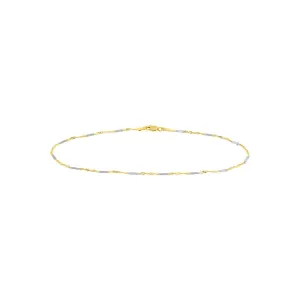 14K Two-tone Gold Singapore Flat Saturn Chain Anklet