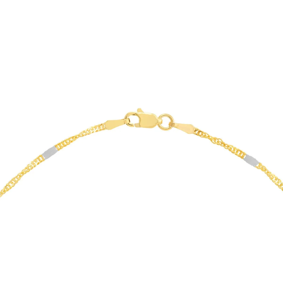 14K Two-tone Gold Singapore Flat Saturn Chain Anklet