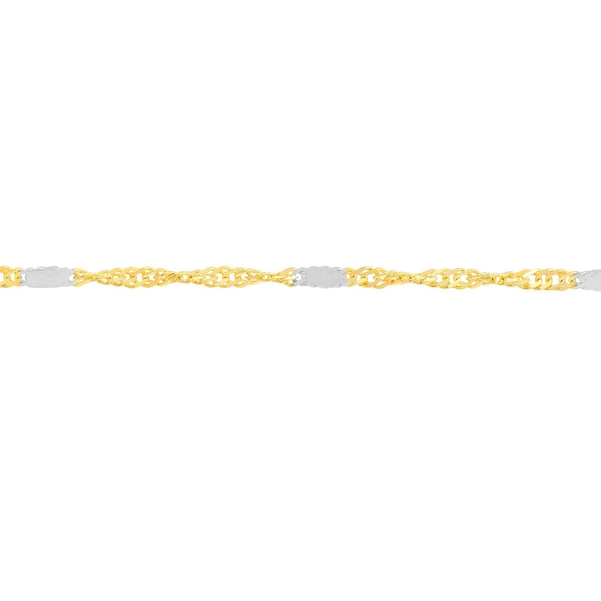 14K Two-tone Gold Singapore Flat Saturn Chain Anklet