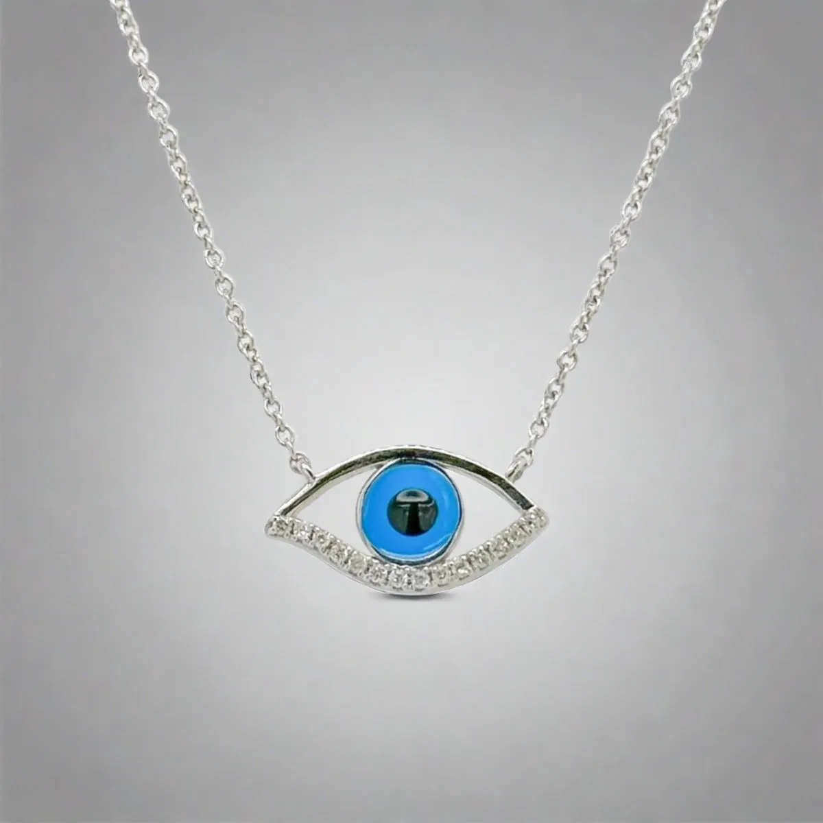 14K W Gold 0.04ctw H/SI2 Guardian Eye Enamel Diamond Pendant