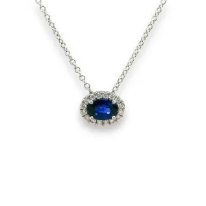 14K W Gold 0.10ctw Diamond and 0.54ctw Oval Sapphire Pendant