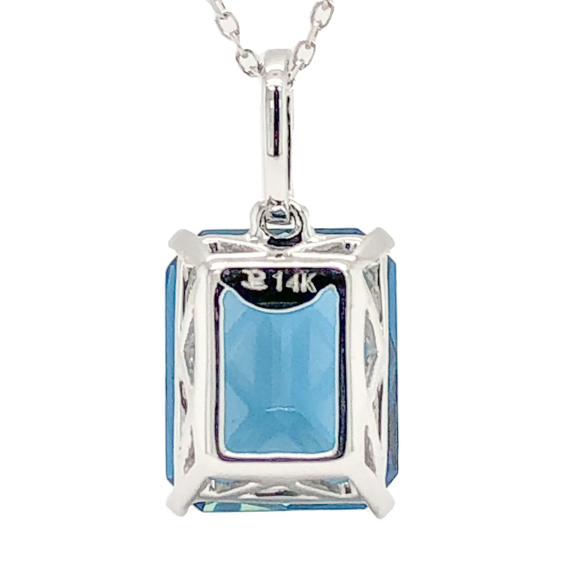 14K W Gold 5.40ct London Blue Topaz 0.03cttw H/SI2 Diamond Pendant