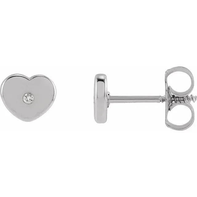 14K White Gold .01 CTW Natural Diamond Youth Heart Earrings