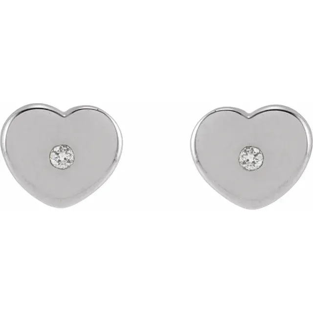 14K White Gold .01 CTW Natural Diamond Youth Heart Earrings