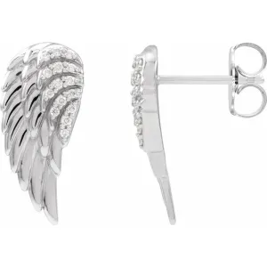 14K White Gold .07 CTW Natural Diamond Angel Wing Earrings