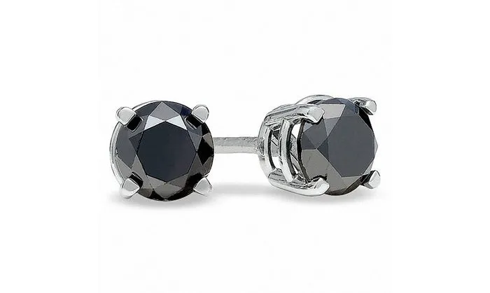 14k White Gold 1ct Black Manmade Diamond Round Stud Earrings