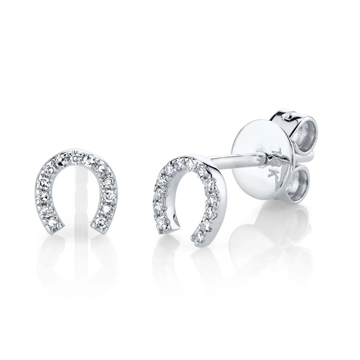 14K White Gold Diamond Horseshoe Stud Earrings