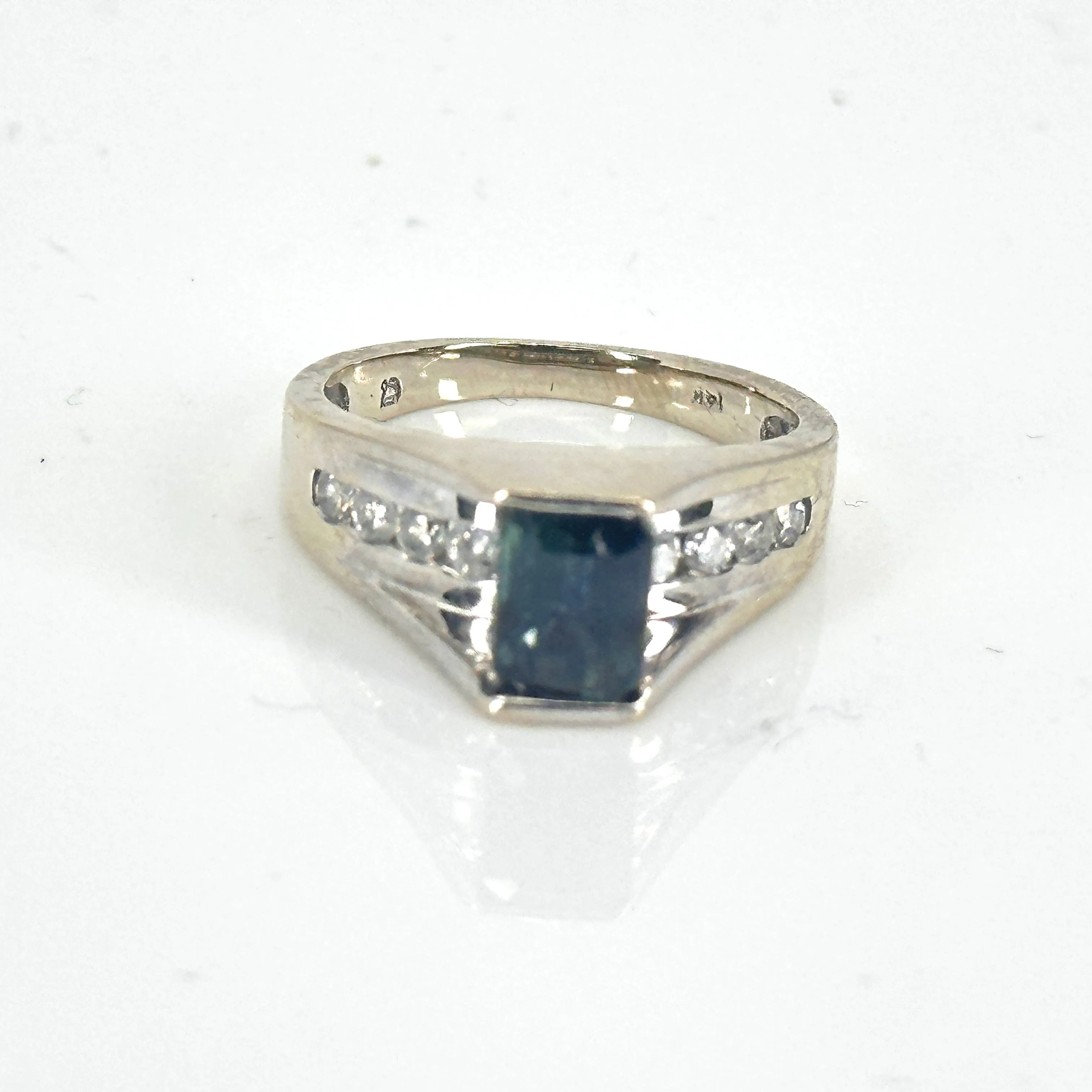 14K White Gold London Blue Topaz with side Diamonds Ring Size 5.75 - Elegant and Timeless