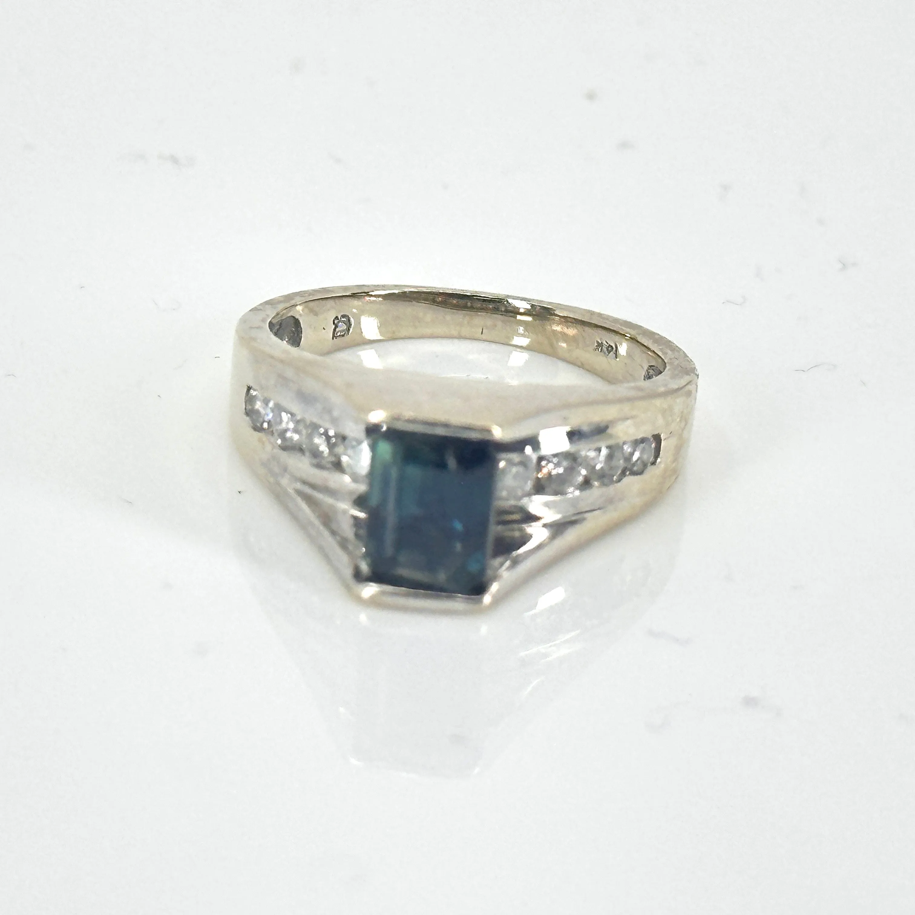 14K White Gold London Blue Topaz with side Diamonds Ring Size 5.75 - Elegant and Timeless