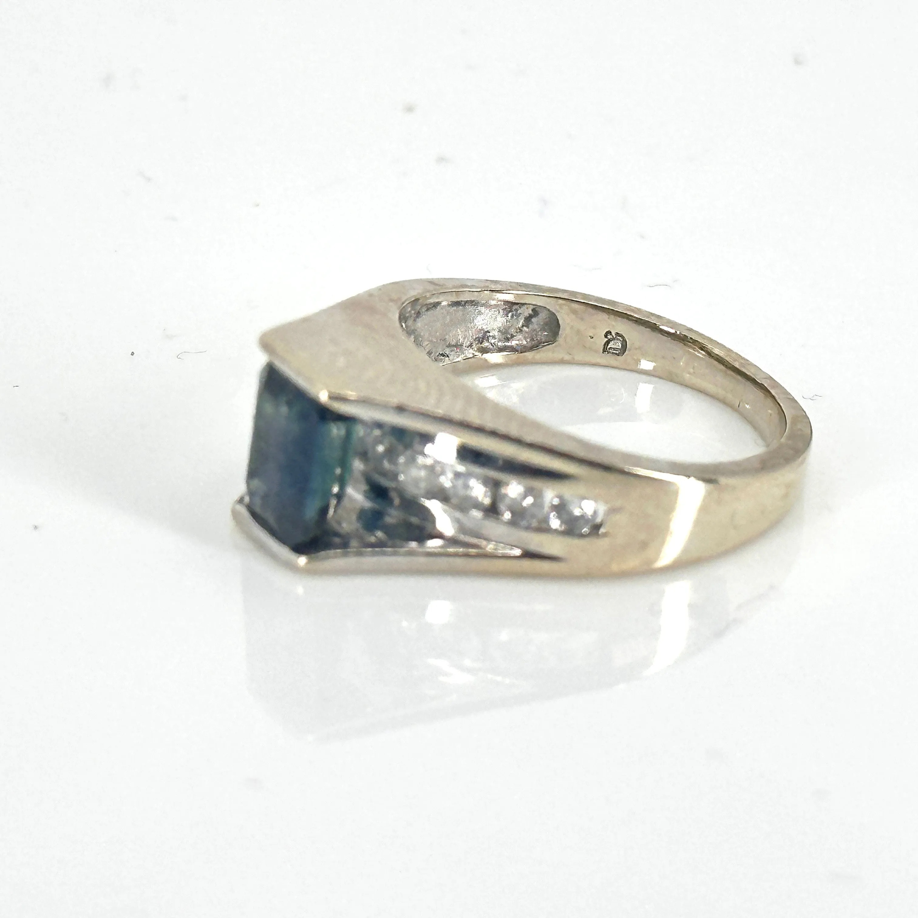 14K White Gold London Blue Topaz with side Diamonds Ring Size 5.75 - Elegant and Timeless