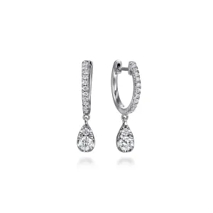 14K White Natural Diamond Huggie Drop Earrings