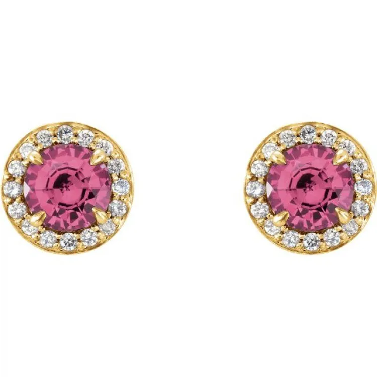 14K Yellow 4 mm Natural Pink Tourmaline & 1/10 CTW Natural Diamond Earrings