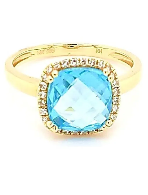 14k Yellow Gold  Blue Topaz, 0.10 Ct Diamond Ring