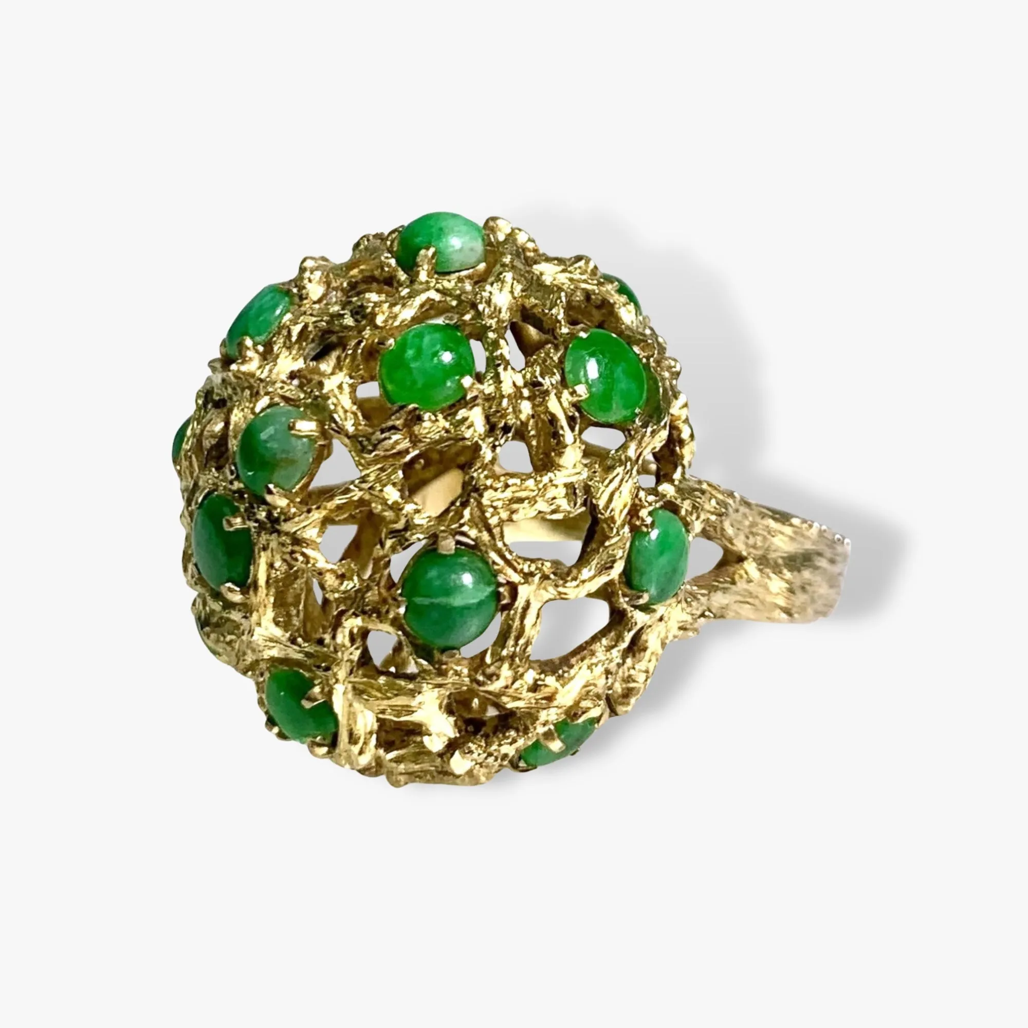 14k Yellow Gold Cabochon Cut Jade Vintage Cocktail Ring