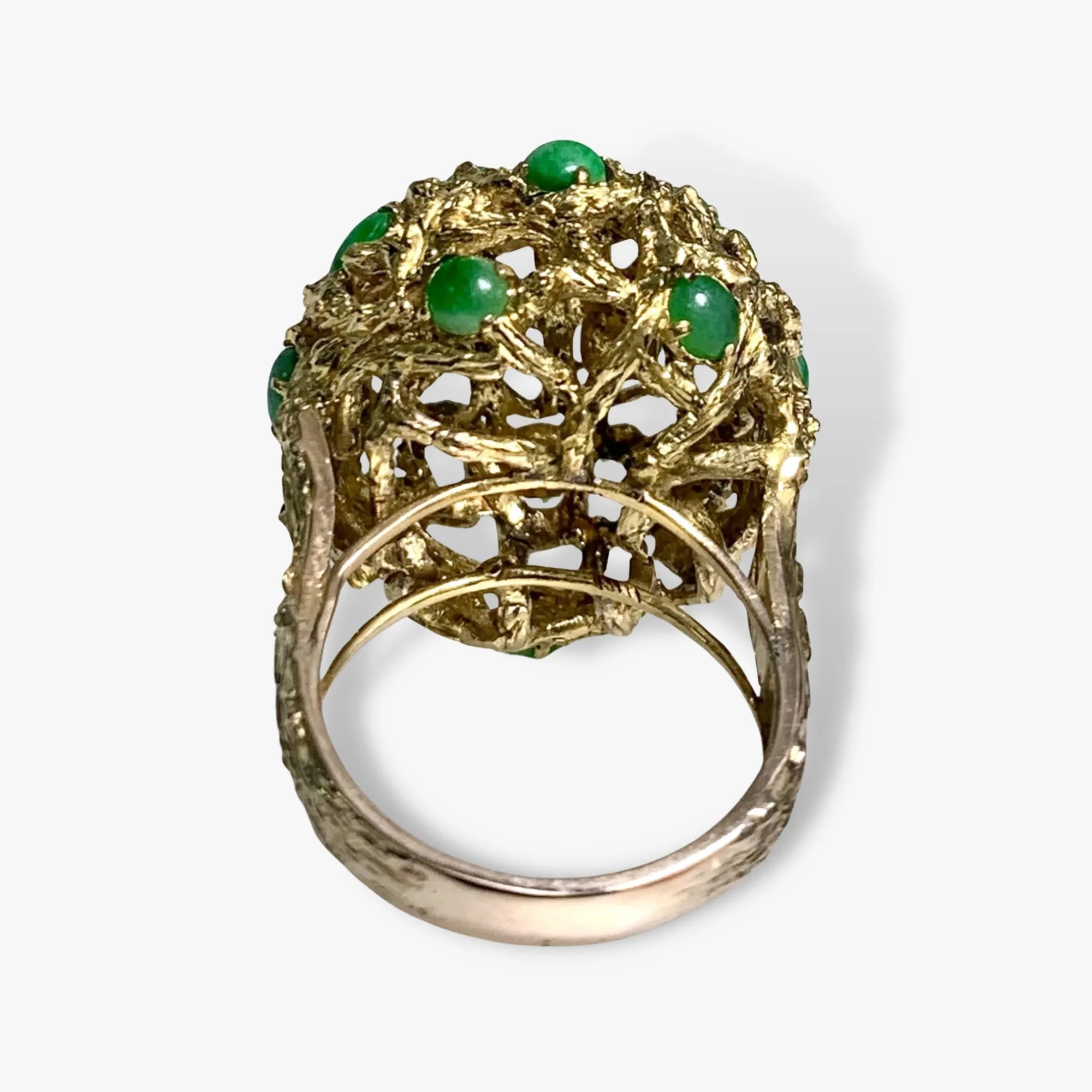 14k Yellow Gold Cabochon Cut Jade Vintage Cocktail Ring