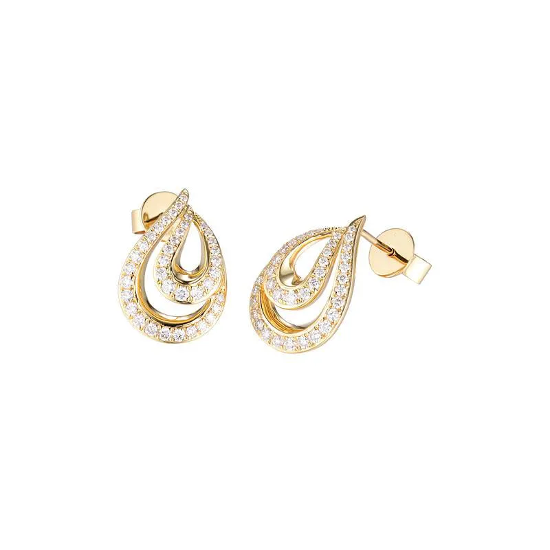 14K Yellow Gold Free Form Diamond Fashion Earrings