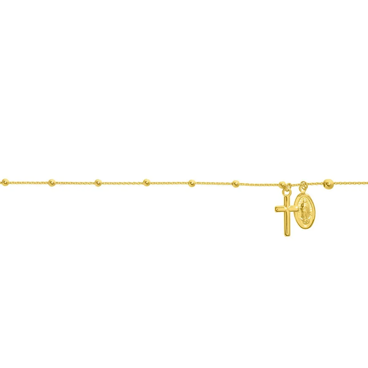 14K Yellow Gold Virgin Mary and Cross Adjustable Anklet