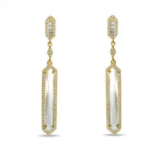 14k Yellow Gold White Topaz, 0.57 Ct Diamond Dangle Earring