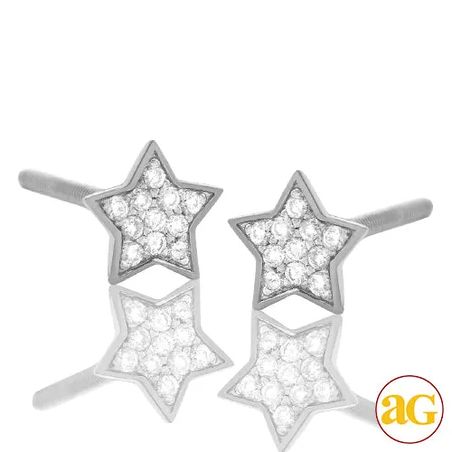 14KW 0.10CTW DIAMOND FLAT STAR EARRING STUDS