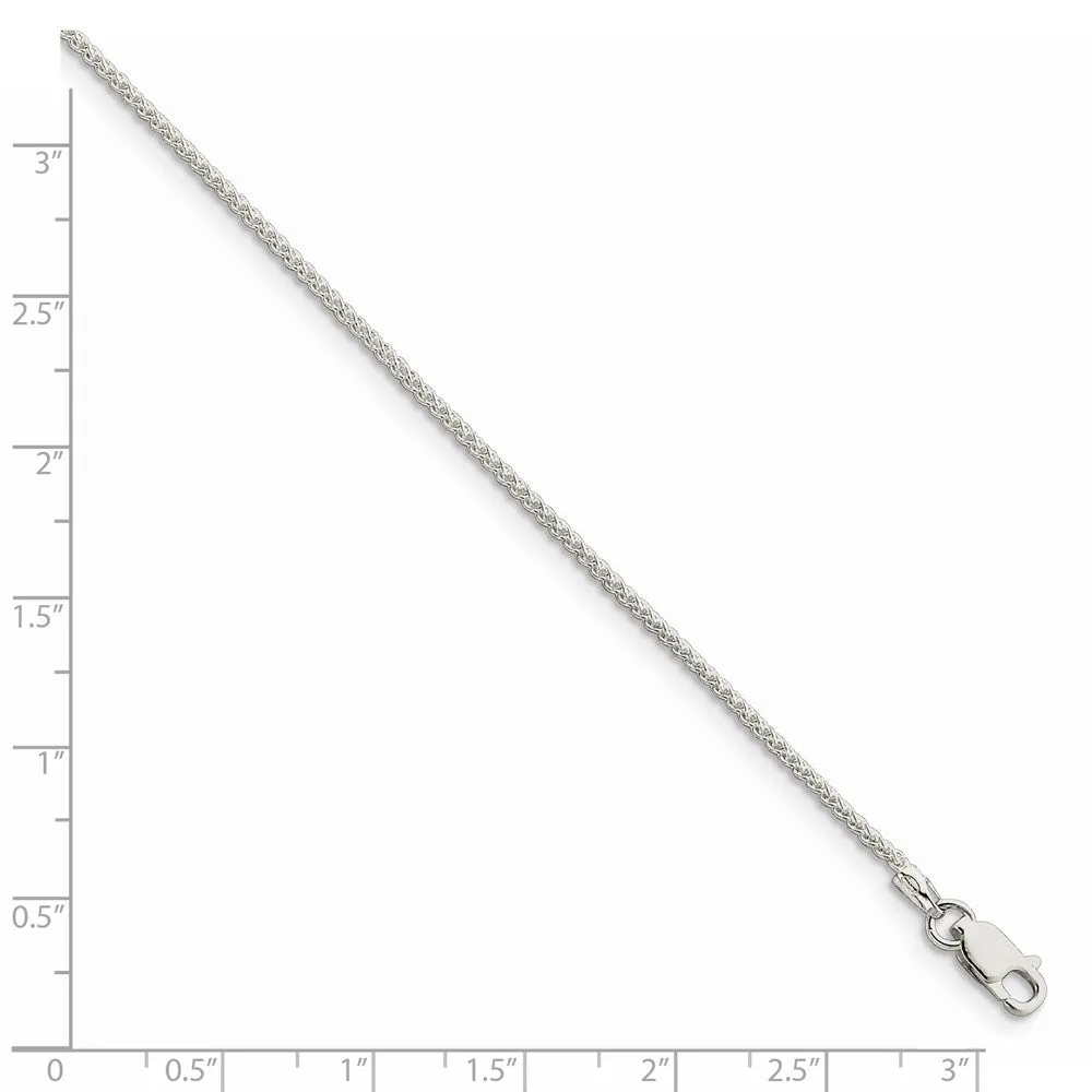 1.5mm Sterling Silver, Round Solid Spiga Chain Anklet