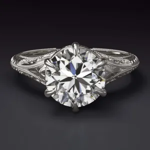 1.73ct GIA CERTIFIED H SI2 DIAMOND ENGAGEMENT RING VINTAGE STYLE SOLITAIRE ROUND