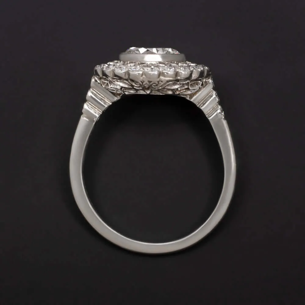 1.78ct F-G SI2 ROUND CUT DIAMOND RING PLATINUM COCKTAIL VINTAGE STYLE HALO