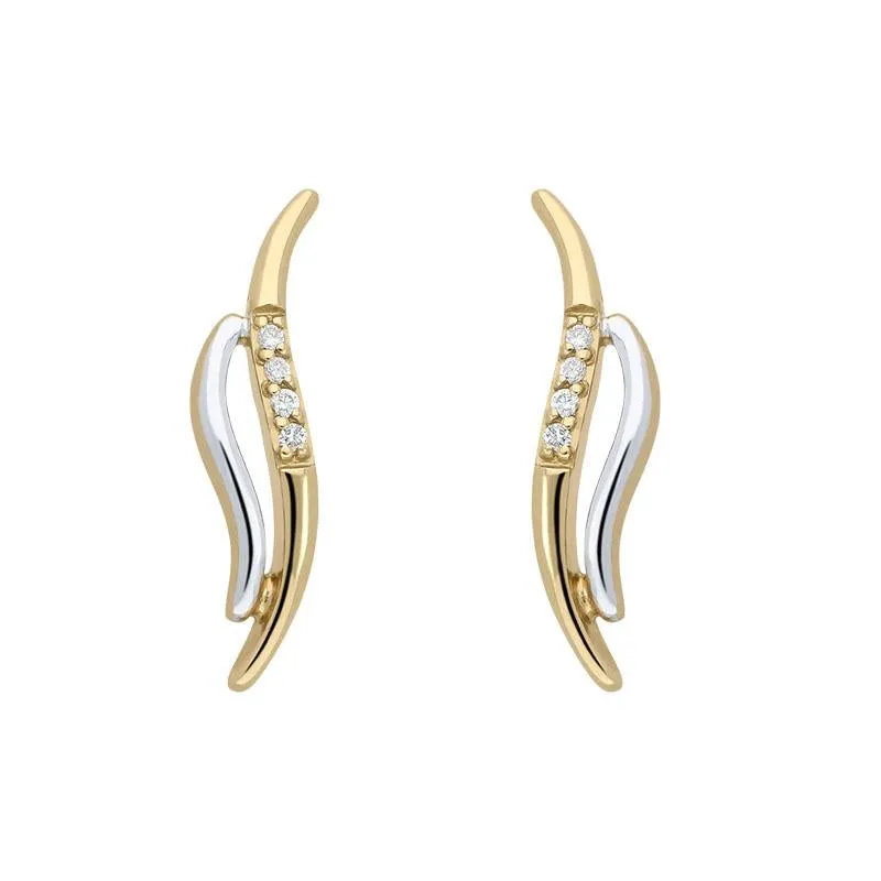 18ct White and Yellow Gold Diamond Wave Stud Earrings