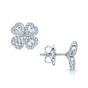 18ct White Gold Pear & Brilliant Cut Diamond Clover Stud Earrings