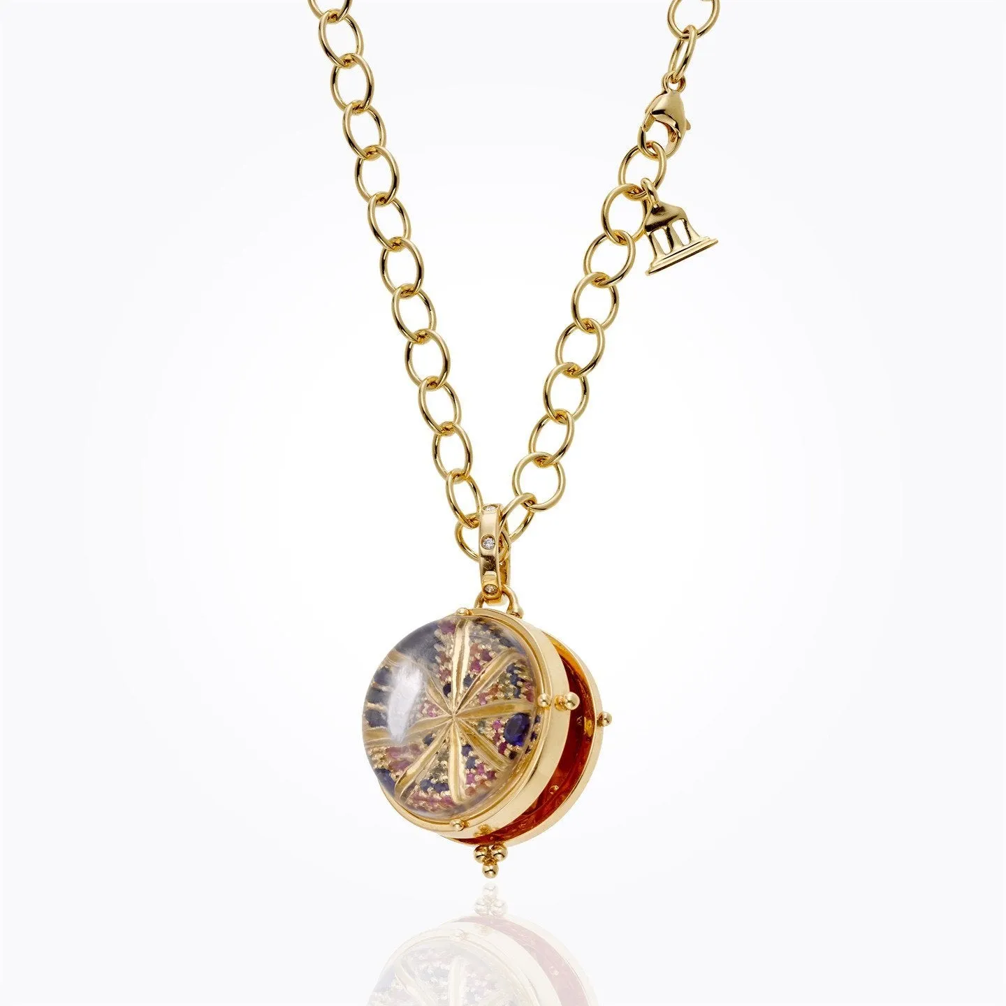 18K Sorcerer Crystal Locket in mix sapphires and diamond